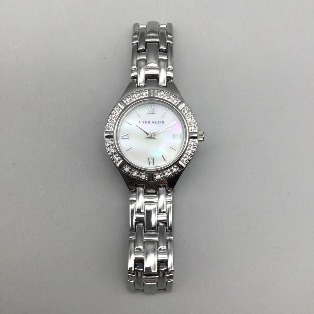 Anne Klein AK/1703 Womens Watch 30mm MOP Bracelet Crystals New Battery 6.75